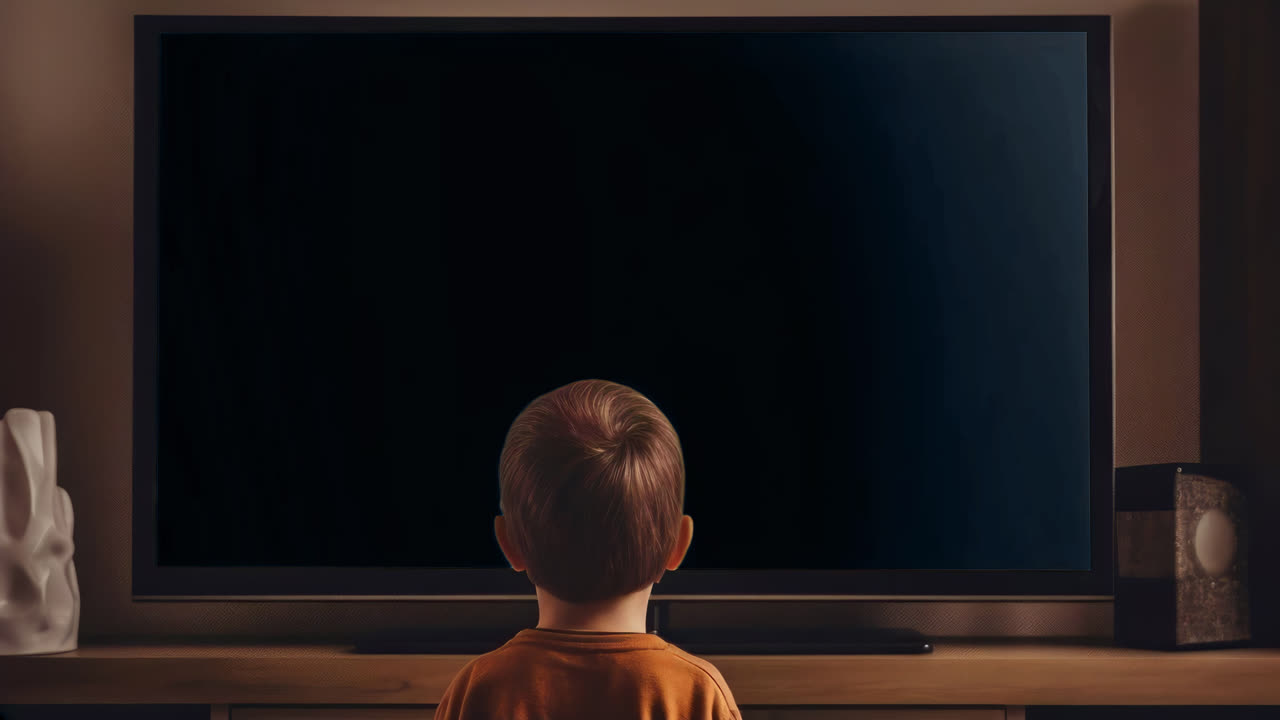 Child watching television screen live mockup animated overlay, transparent 4K video, alpha channel