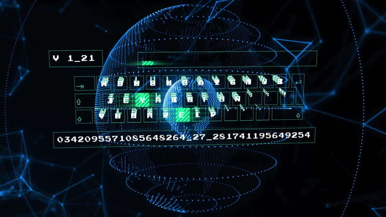 Animation of keyboard and data processing over globes