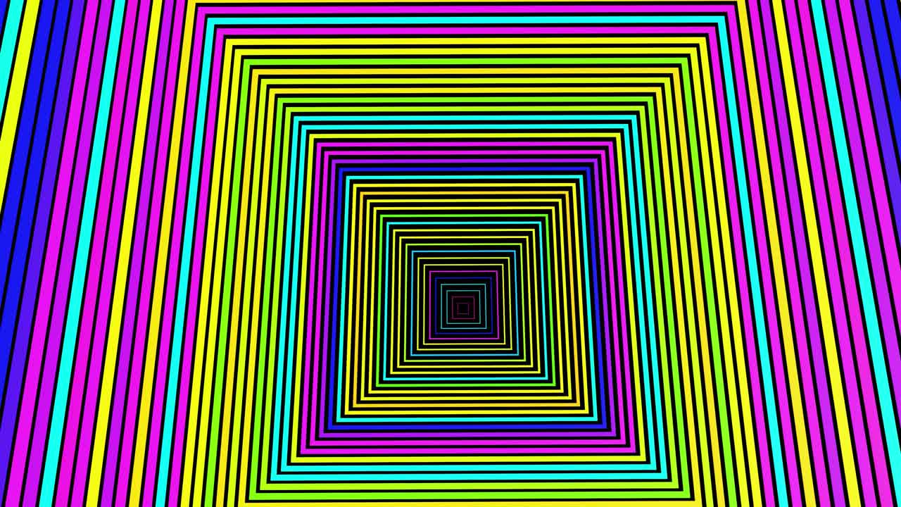 abstract festive background with square frames form a complex structure flashing neon lights. VJ loop as amazing beautiful bg in 4k.