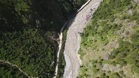 the aerial view shows the rasuwagadhi flood destroying a friendship bridge, road, a hydropower substation, and sweeping away vehicles in rasuwa, nepal