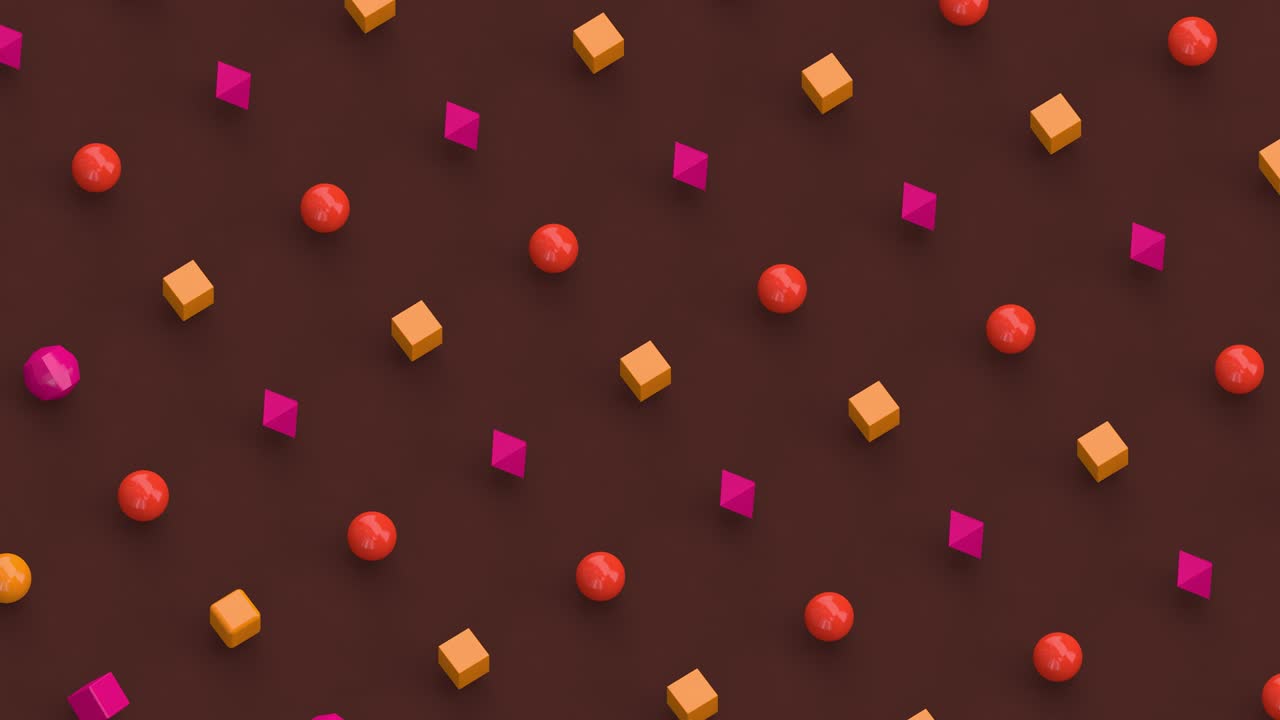 Colorful geometric shapes morphing. Brown background. Abstract animation, 3d render.