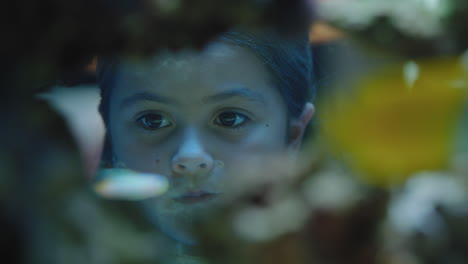 Niña-En-El-Acuario-Mirando-Peces-Niño-Curioso-Observando-La-Colorida-Vida-Marina-Nadando-En-El-Tanque-Aprendiendo-Sobre-Animales-Marinos-En-El-Ecosistema-Submarino-Niño-Curioso-En-El-Oceanario