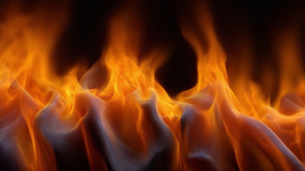 Captivating Flames Dance Over a Wavy Fabric Surface, Creating a Stunning Visual Display of Fire and Textures in a Dark Background