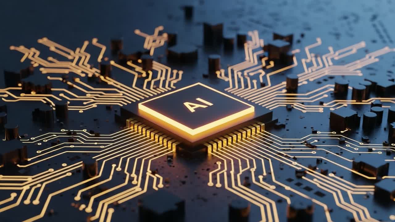 Exploring the Cutting-Edge Technology of Artificial Intelligence: A Close-Up on an AI Processor Surrounded by Intricate Circuitry and Connections