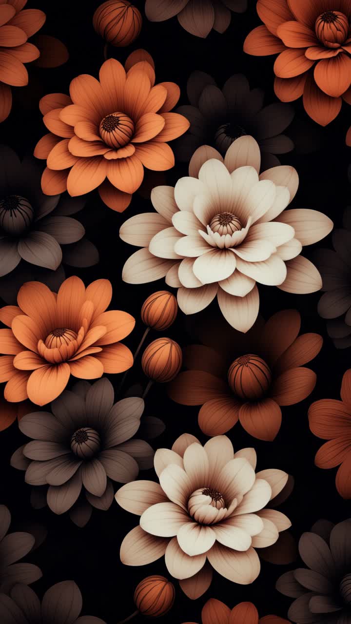 Top-down view of vibrant, layered flowers in earthy tones. The video captures the intricate details