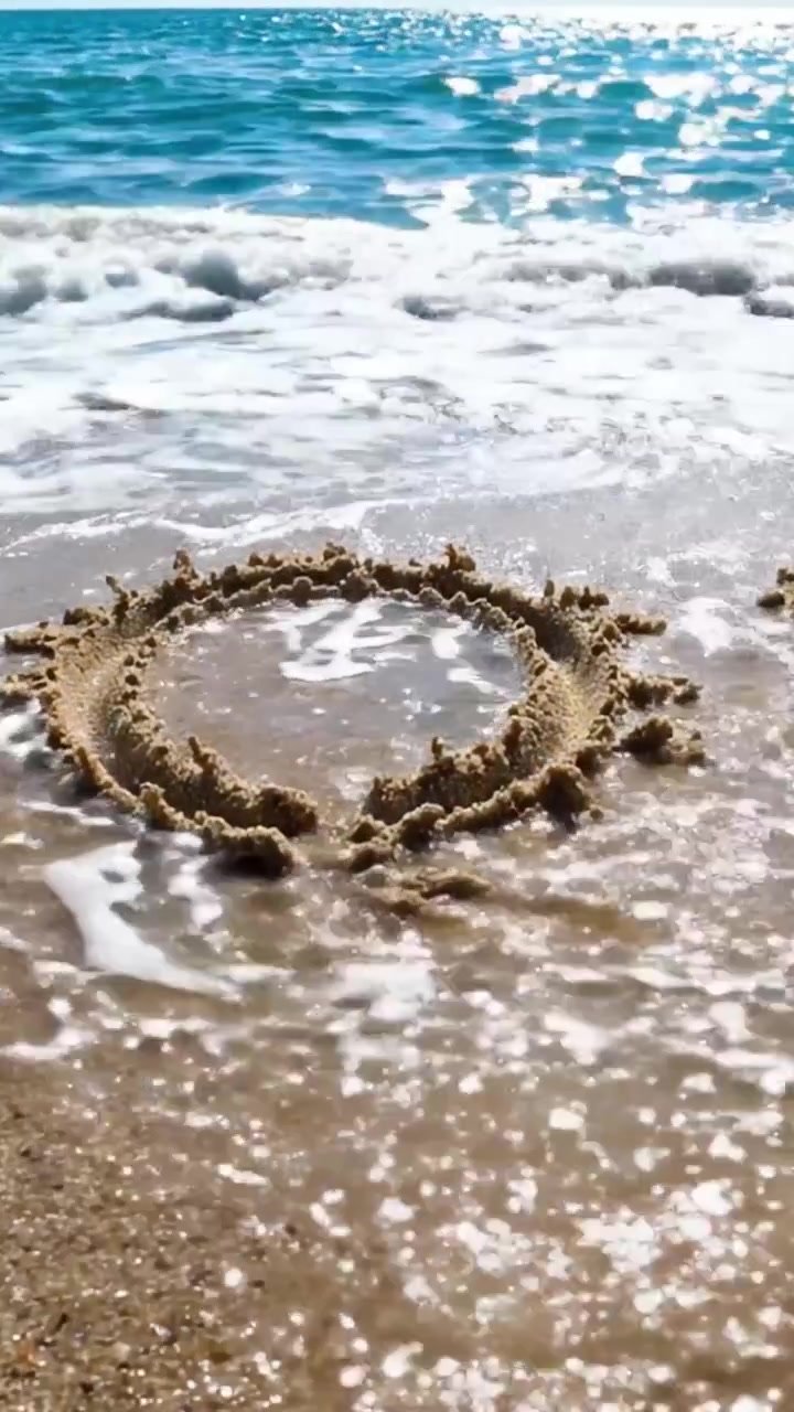 A Beautiful Moment Captured: Circular Sand Design on the Beach with Gentle Waves in the Background, Highlighting Nature's Serenity and Artistic Expression