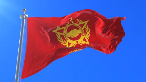 warsaw pact flag waving at wind with blue sky, loop