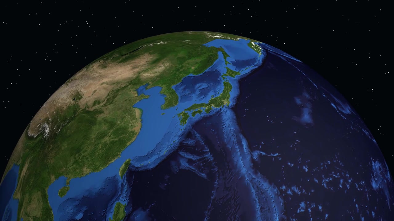 Un'animazione digitale fa uno zoom dallo spazio profondo fino a una posizione specifica a Hiroshima, in Giappone.
