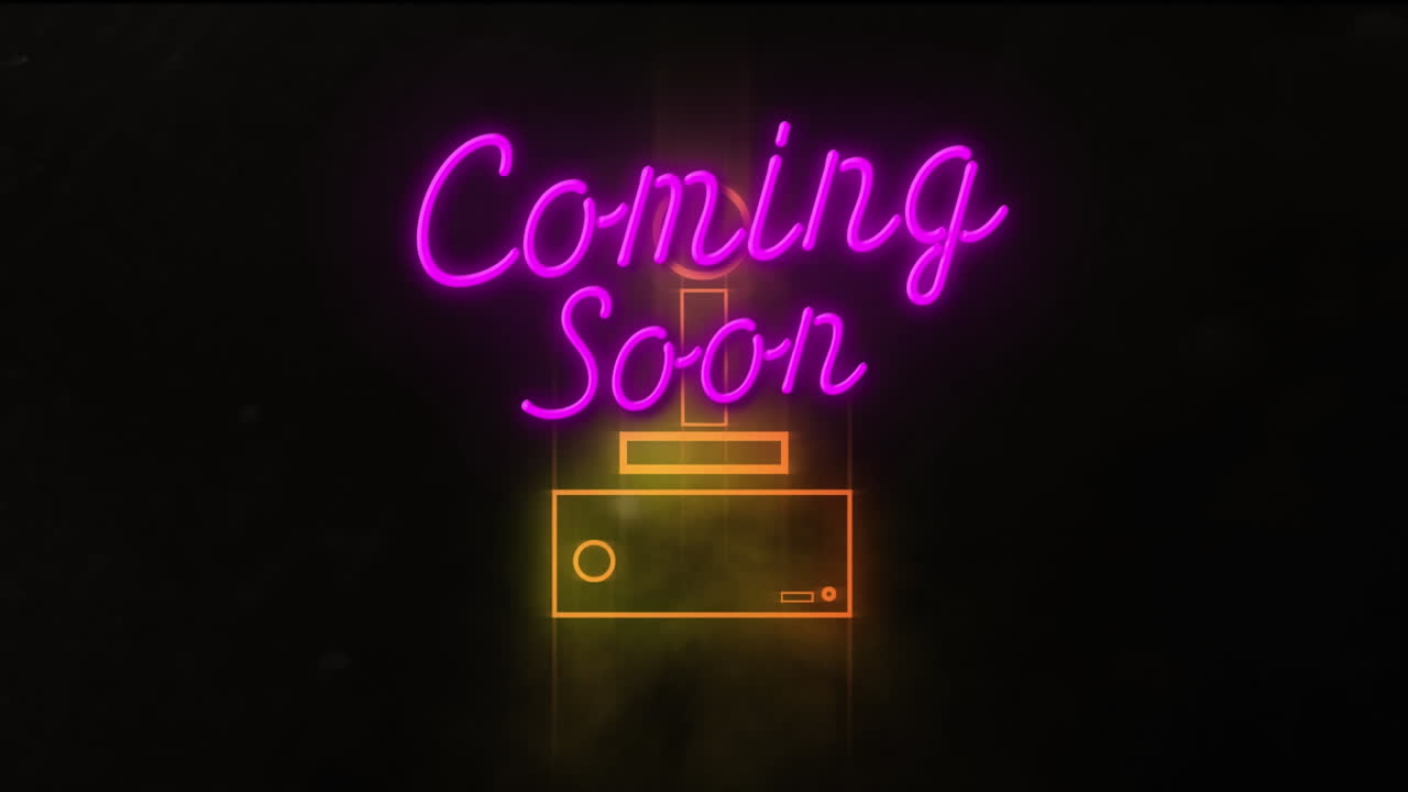 Animation of coming soon neon text over video game control