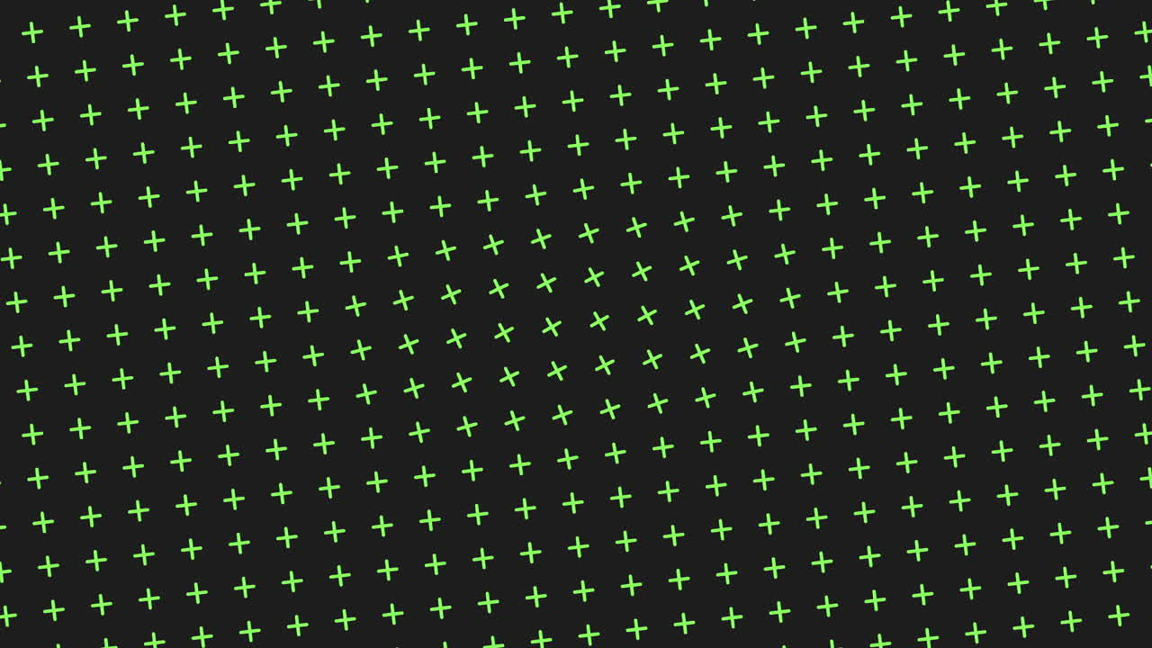 Seamless neon green cross symbols forming a dynamic geometric pattern on a dark background, ideal animated backdrop for tech presentations, gaming intros, futuristic motion graphics