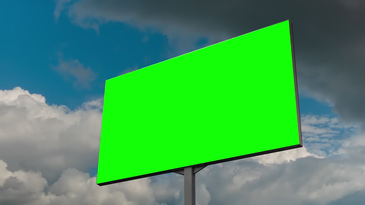 cartel verde en blanco y nubes blancas en movimiento de nuevo cielo azul - timelapse
