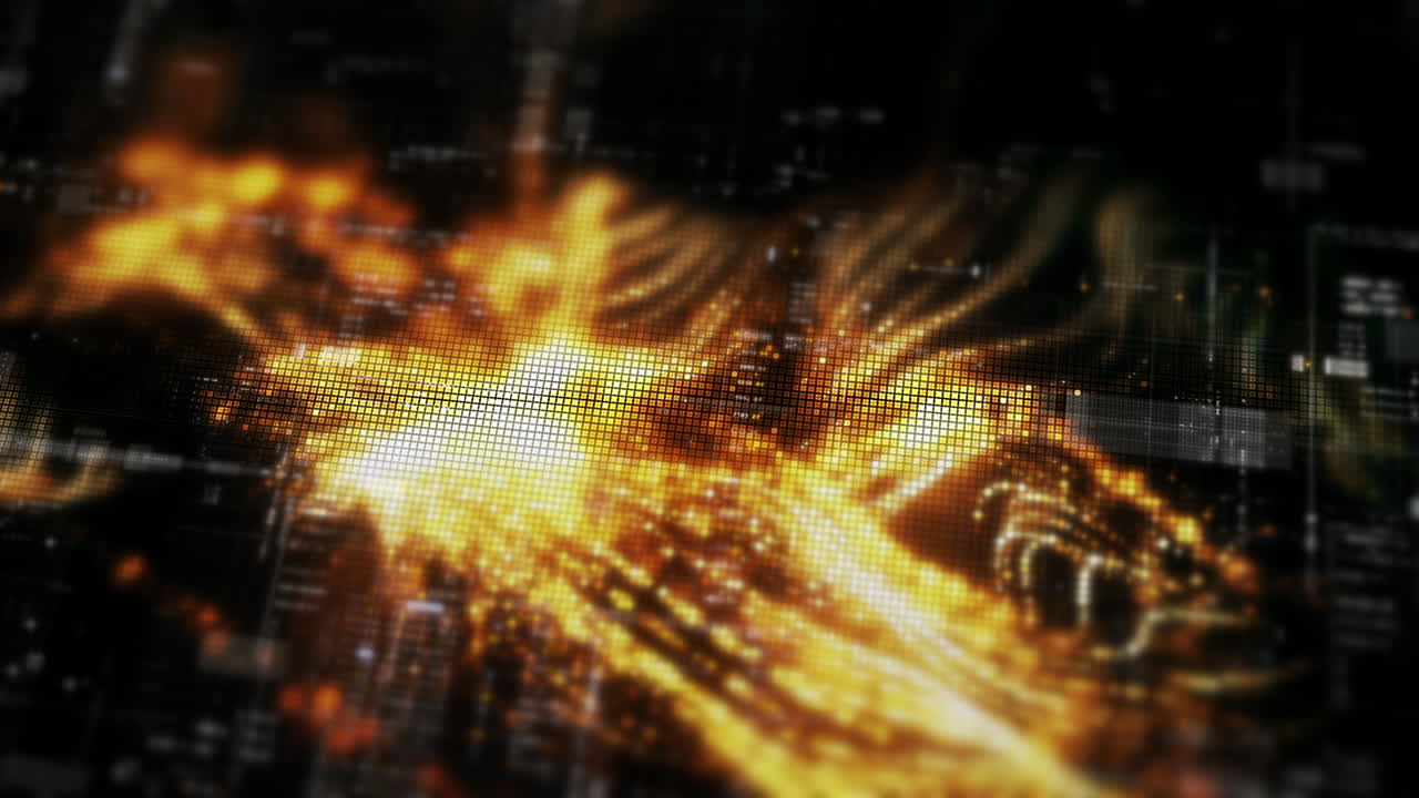 Abstract particle motion with vibrant colors, digital flowing particles, VR, futuristic sci-fi, tech innovation, and immersive cyber space background