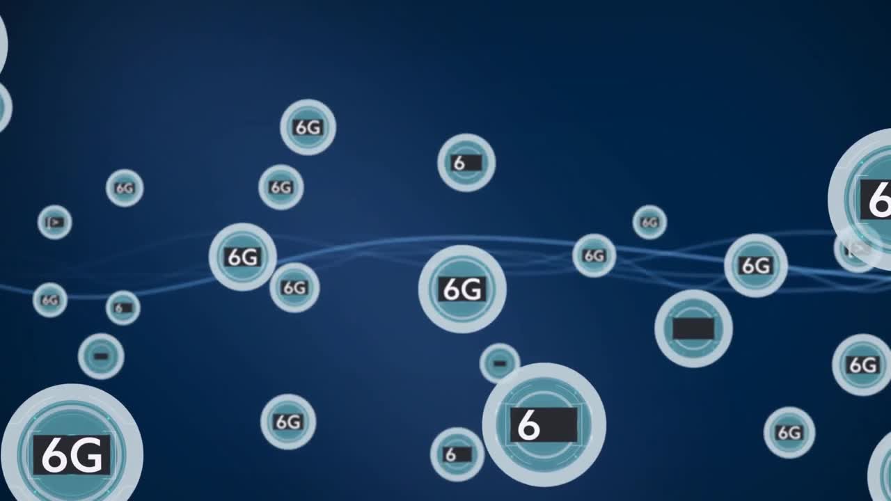 animación de textos de 6g en fondo azul