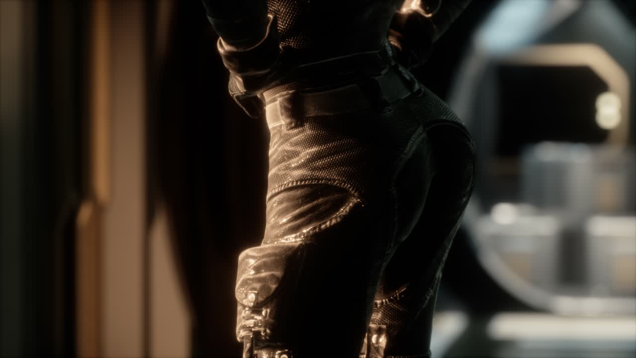 미래의 우주선에 있는 스팀 ⁇ 크 여성