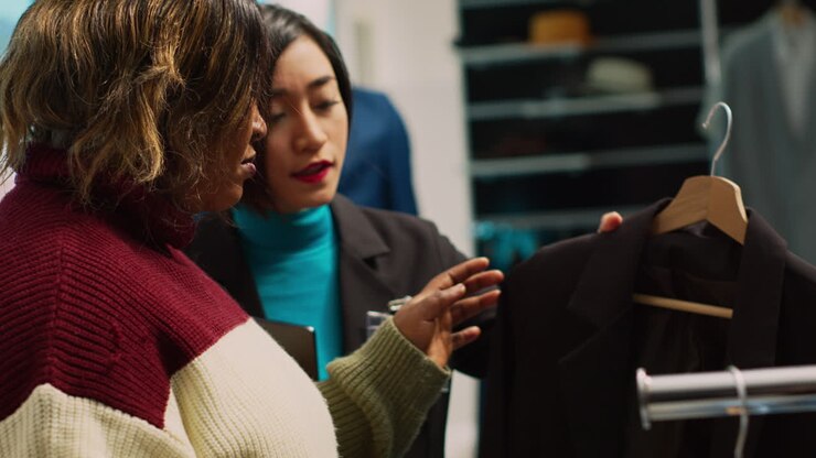 Two women shopping for clothes