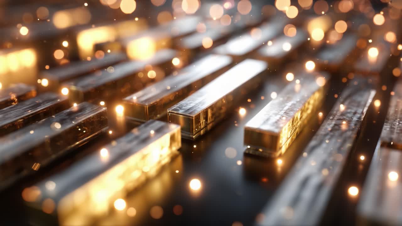A Stunning Close-Up of Gleaming Gold Bars Reflecting Light, Showcasing Their Luxurious Texture and Sparkling Environment in an Enigmatic Display