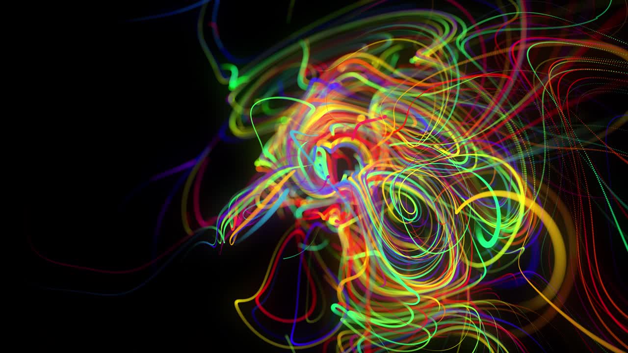 el flujo de fondo abstracto de líneas de brillo o rayas de luz. las partículas de luces en funcionamiento se forman en el espacio 3d brillando hermosas líneas curvas como una bola de alambres quemándose con luz de neón. hermoso bg creativo.