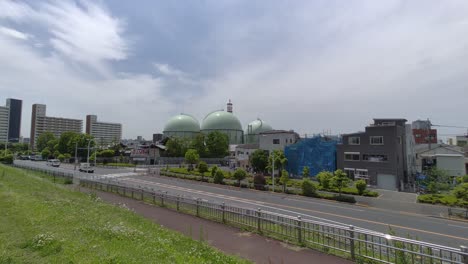 gas tank in japan, tokyo landscape 2022