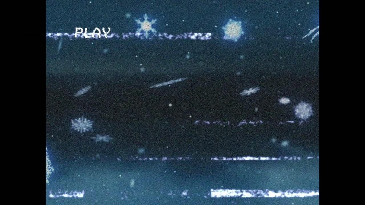 글리치와 눈송이와 함께 화면에 디지털 인터페이스를 재생하는 애니메이션