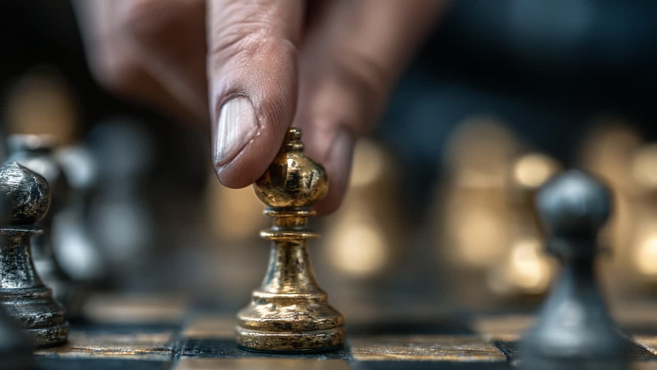 Strategic Moves in a Chess Match: Capturing the Essence of Each Game with Intense Focus on the Golden Pawn's Journey Across the Board