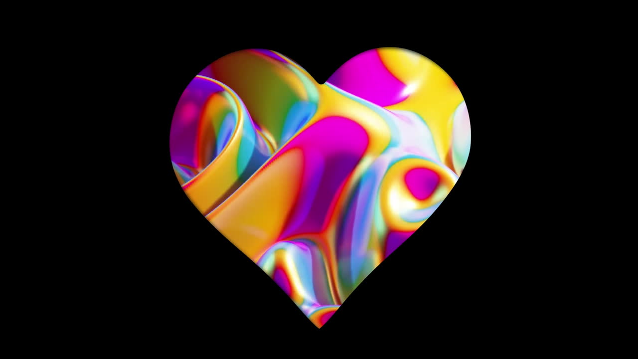 검은색 표면에 있는 심장 모양 위에 변화하는 변색 배경의 애니메이션