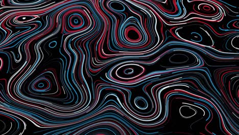 abstract smooth colorful pattern formed by oval shaped lines tin flowingl movements isolated on black background, seamless loop. animation. motion graphics concept.