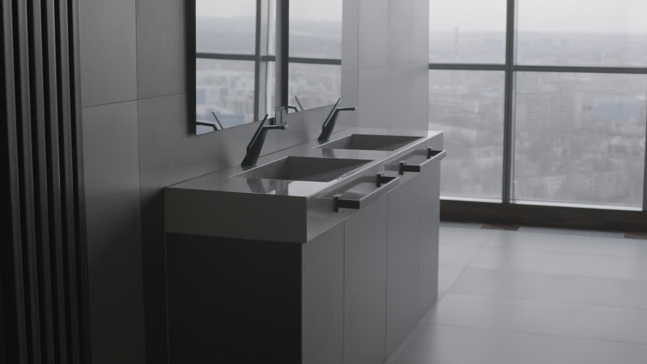 Modern Double Sink Bathroom with City View