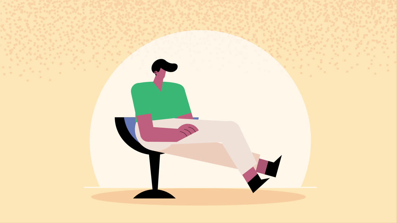 사무실 의자 에 앉아 있는 젊은 남자 애니메이션