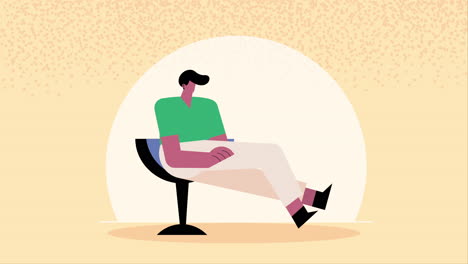 jonge man zit in kantoor stoel animatie