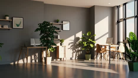 modern office interior with plants and natural light