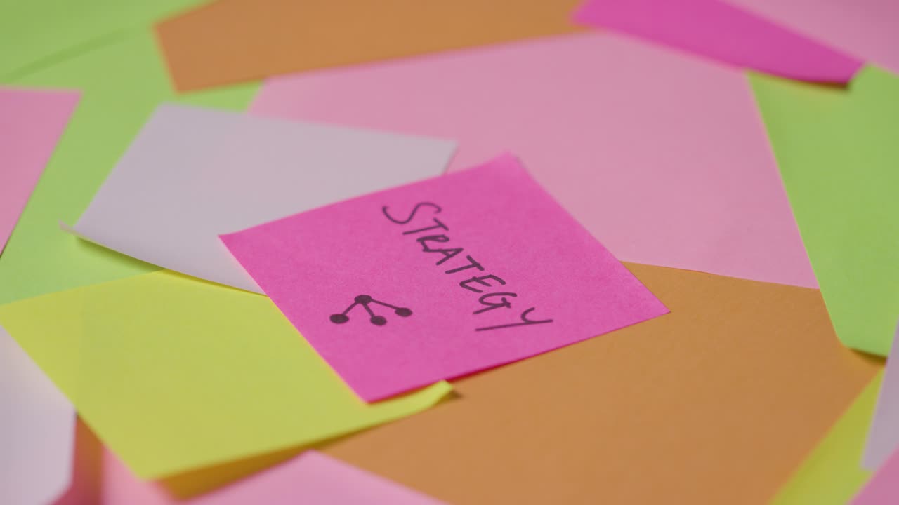 Business Concept Of Revolving Sticky Notes With Strategy Written On Top Note 1