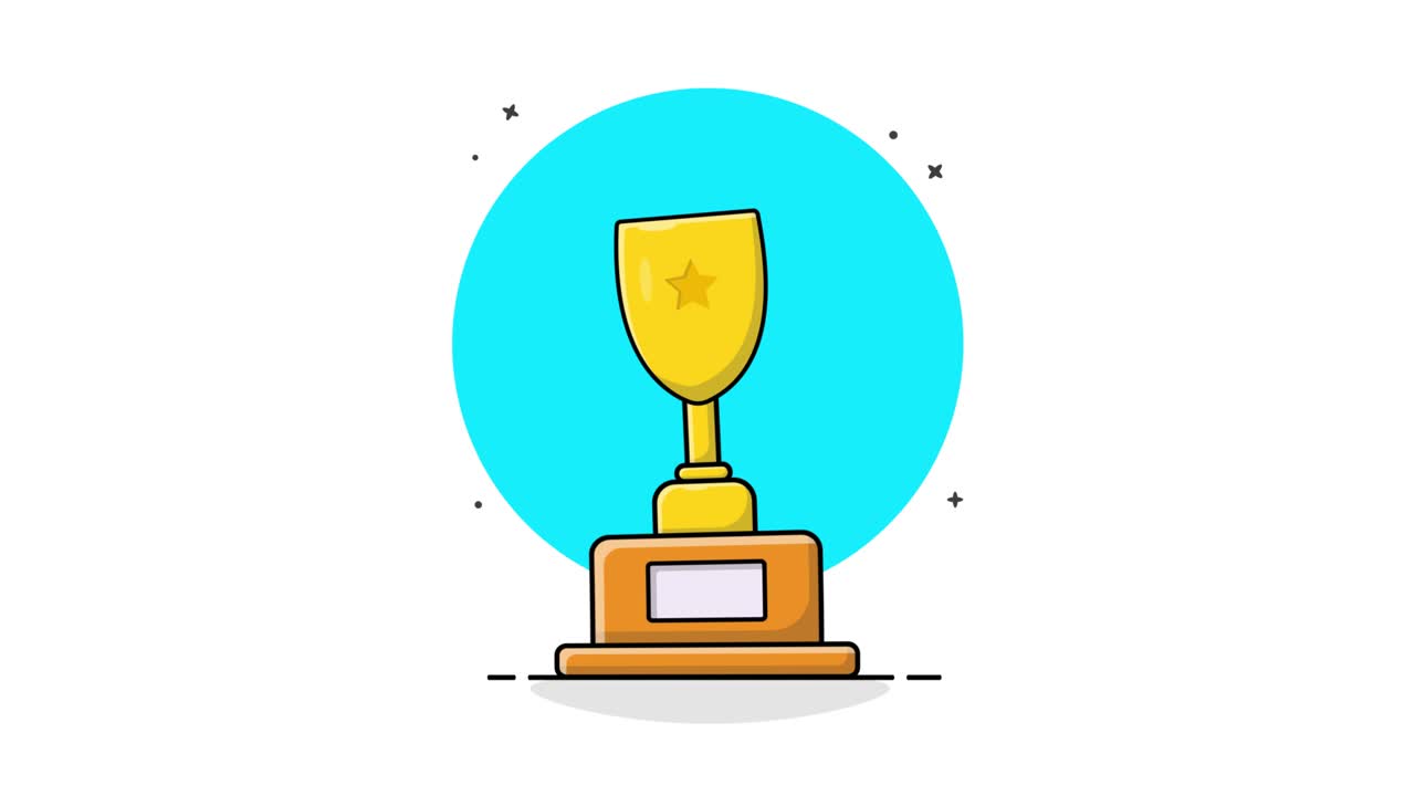 Animated Golden Trophy with Star on Blue Background