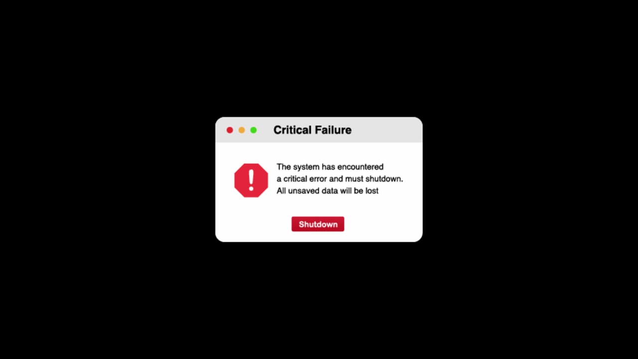 Critical Failure System Error Message Appears on Black Screen