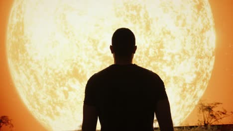 man gazing at a large sun