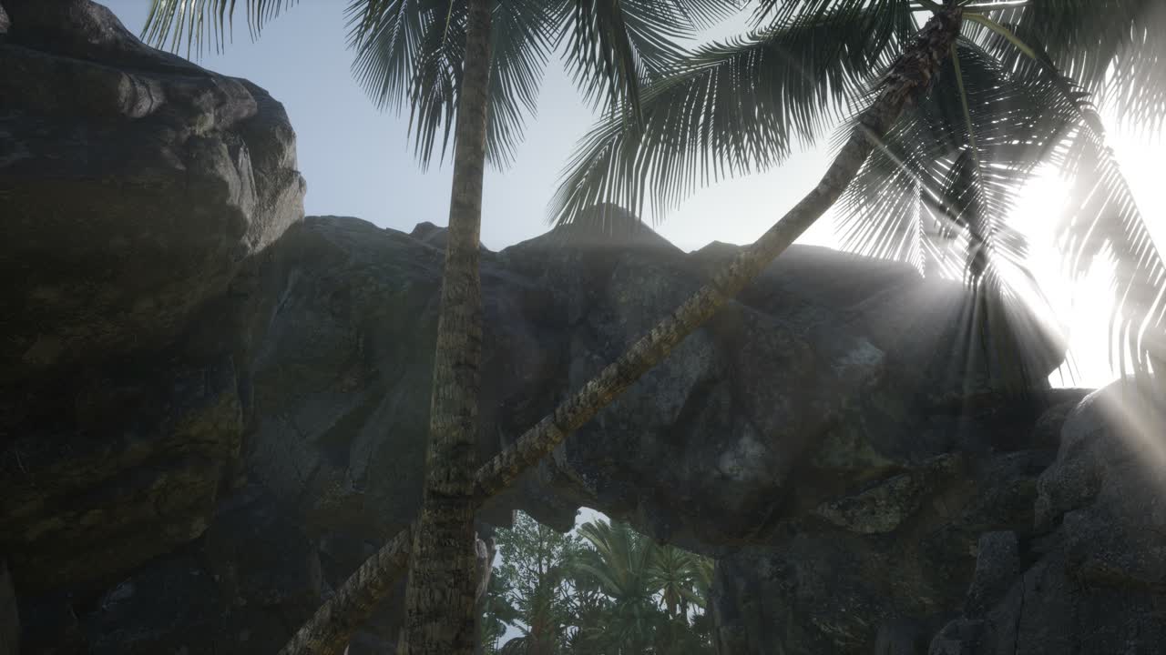 ⁇ 빛의 광선과 함께 돌 동굴에 큰 손바닥