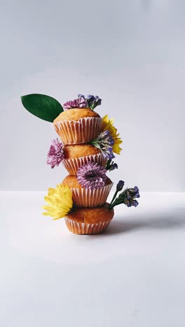 pasteles apilados con flores