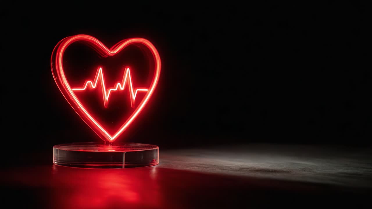 A Captivating Visual Display of a Neon Heart with a Pulse Line, Symbolizing Love and Vitality in a Darkened Background, Perfect for Heart Health Themes