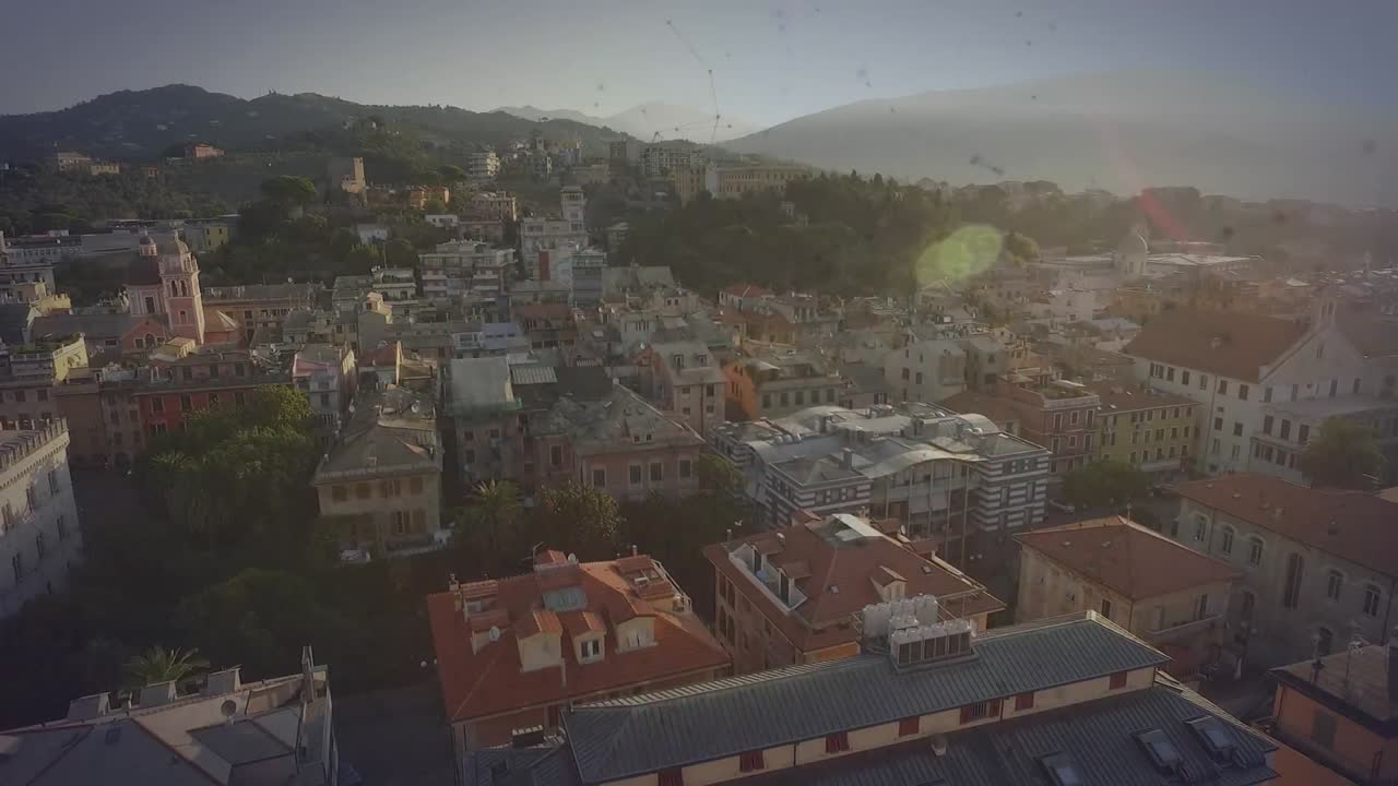 animación de la red de conexiones sobre el paisaje urbano