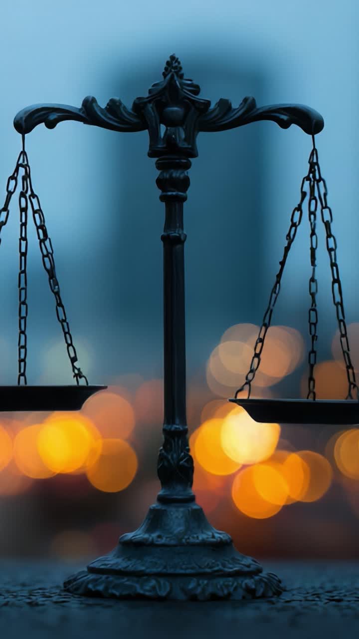 Una rappresentazione luminosa della giustizia: un'elegante bilancia che si erge fiera su uno sfondo leggermente illuminato, a simboleggiare l'equità e l'uguaglianza in un mondo moderno
