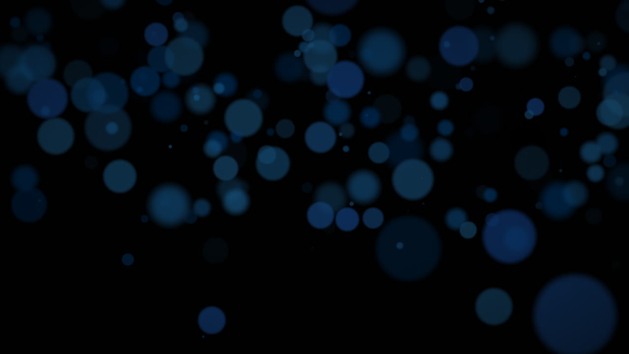 movimiento y mosca partículas azules y brillos sobre fondo oscuro