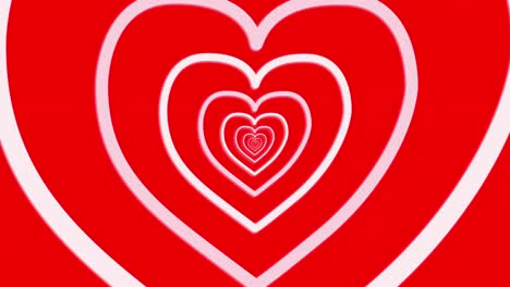 Moving-through-a-tunnel-of-concentric-white-heart-outlines-on-red-background