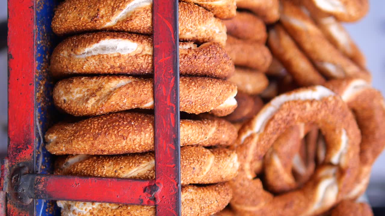 Close-up of Stacked Simit (Turkish Bagels)