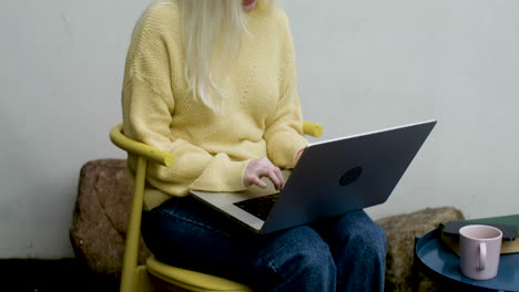 happy woman using laptop