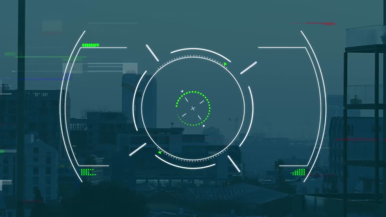 animación del procesamiento de datos sobre el paisaje urbano