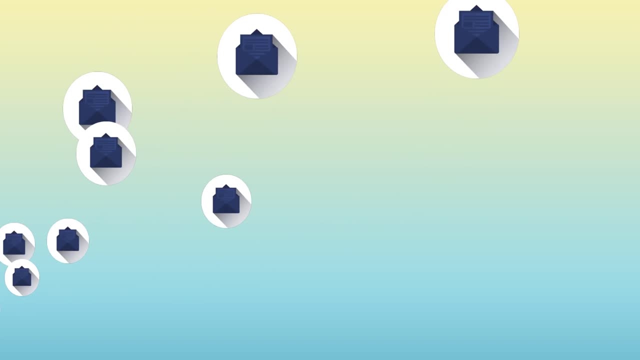 파란색 배경 위에 있는 봉투의 애니메이션