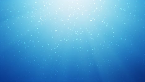 abstract blue underwater background with floating particles, sunrays and bubbles