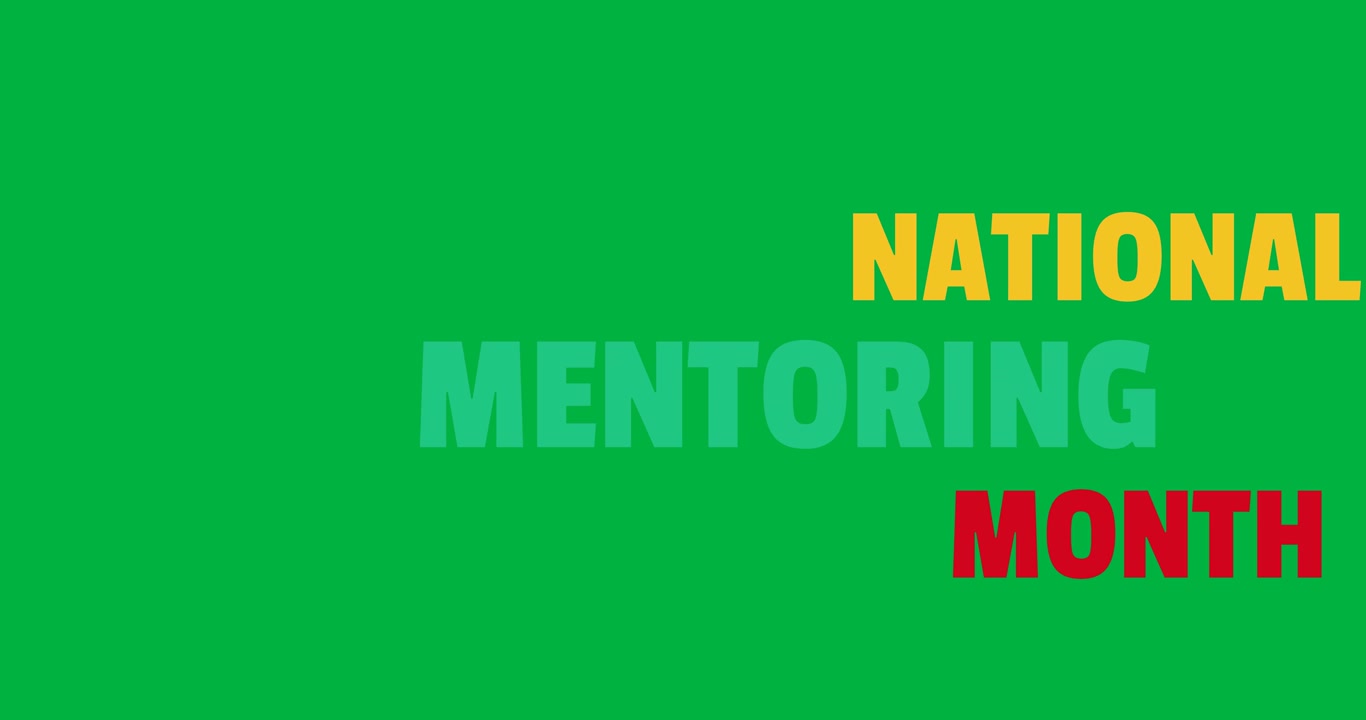 Digital animation of colorful national mentoring month text banner against black background