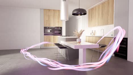 modern kitchen oasis with ethereal light streaks