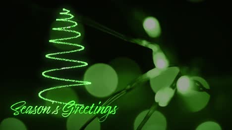 seasons greetings and christmas tree in green