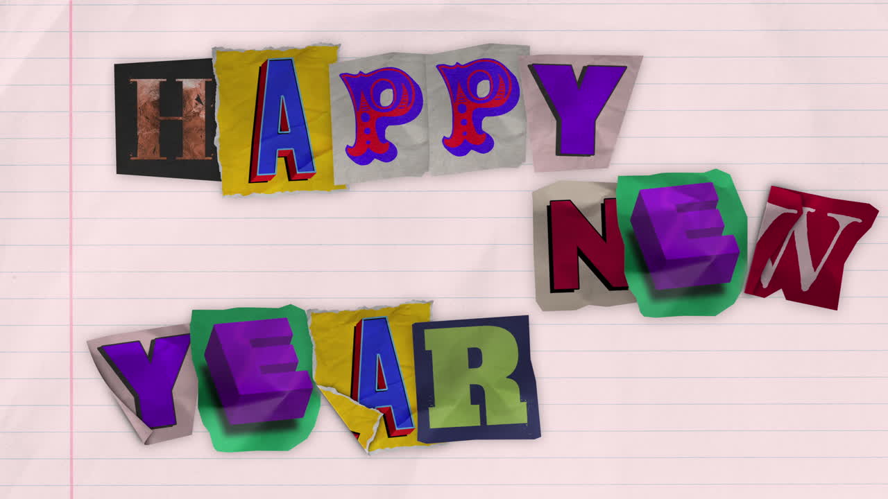 felice anno nuovo carta ritagliata lettere casuali